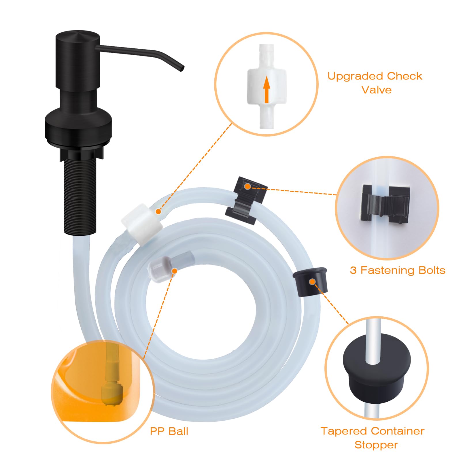 Izolor soft silicone tube remains flexible beneath the sink for reliability.