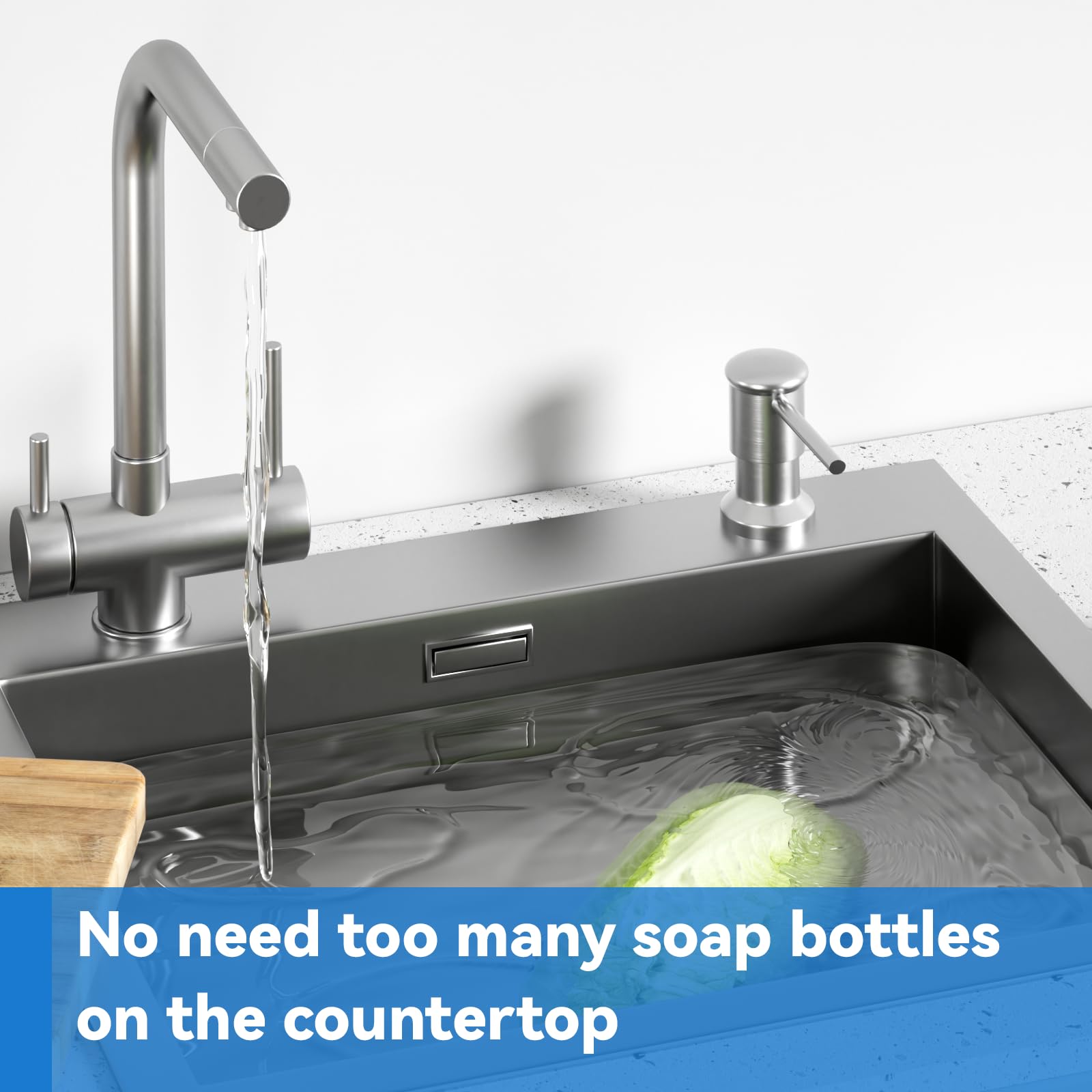 Izolor rubber washers seal against leaks and protect countertops.