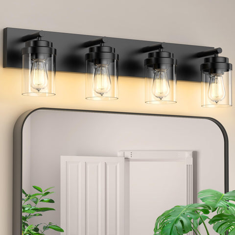 IZORRO 4-light matte black vanity over-mirror fixture, ideal for makeup tasks