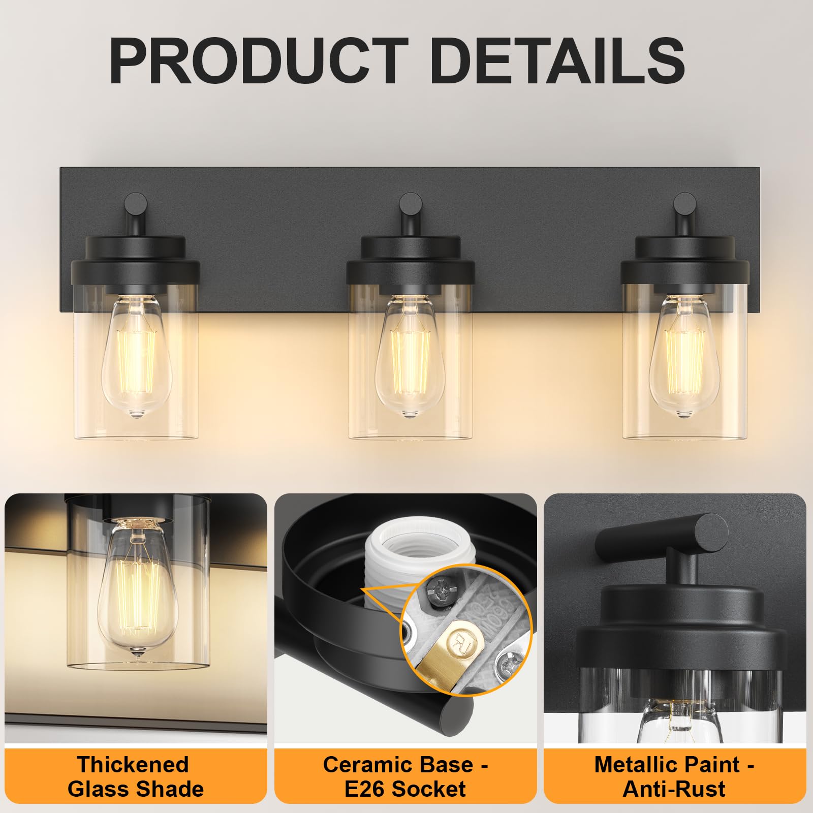 IZORRO clear glass shade provides bright, even illumination.
