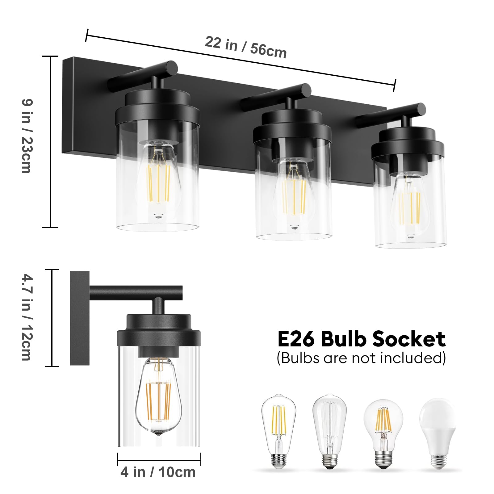 IZORRO matte black finish vanity light adds modern farmhouse style.