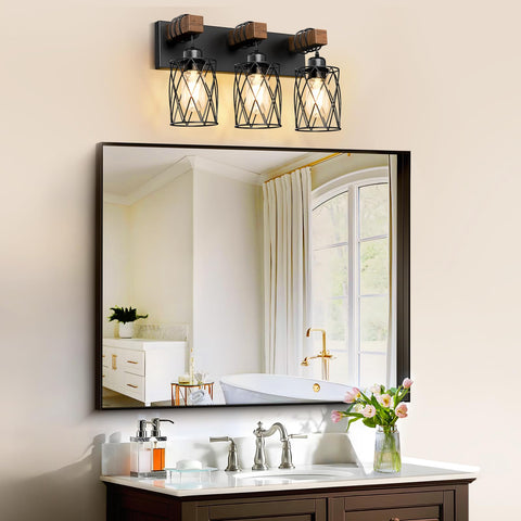 IZORRO farmhouse bathroom light featuring black metal shade for rustic style