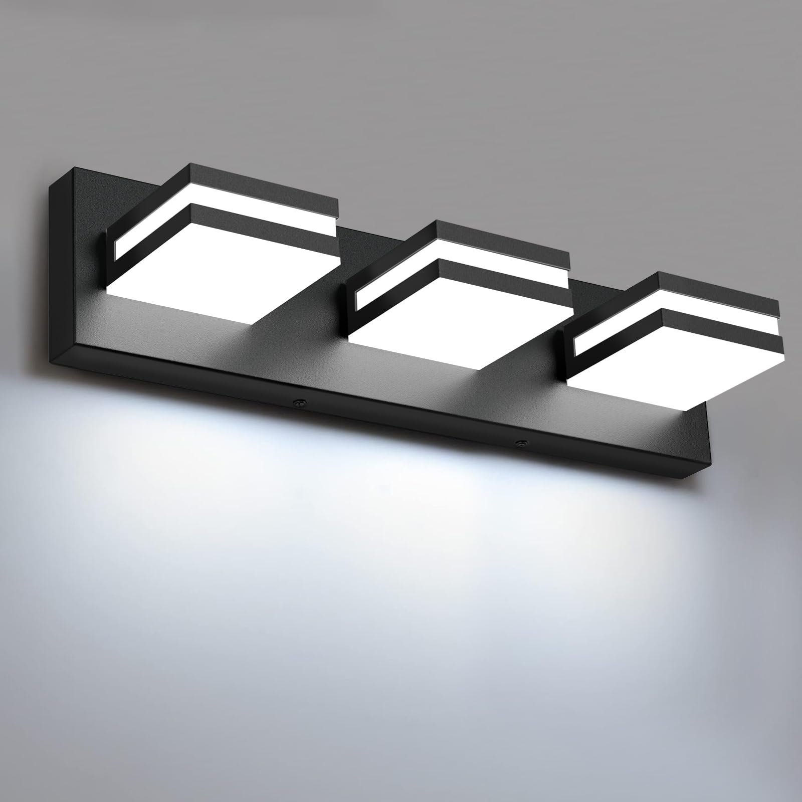 IZORRO 3-light dimmable vanity fixture in matte black for crisp, even bathroom lighting.