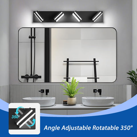 IZORRO matte black over-mirror light enhances vanity lighting.