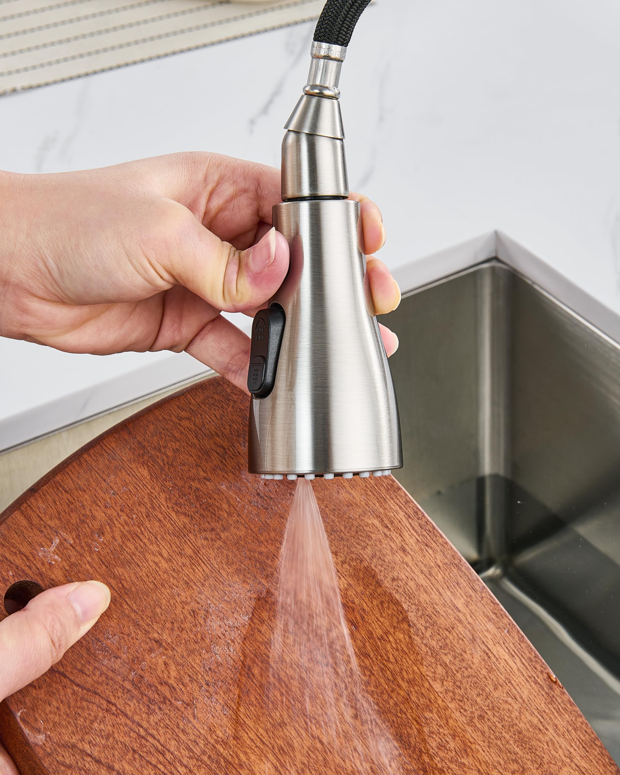 J-HVA ABS body with brushed nickel finish resists rust