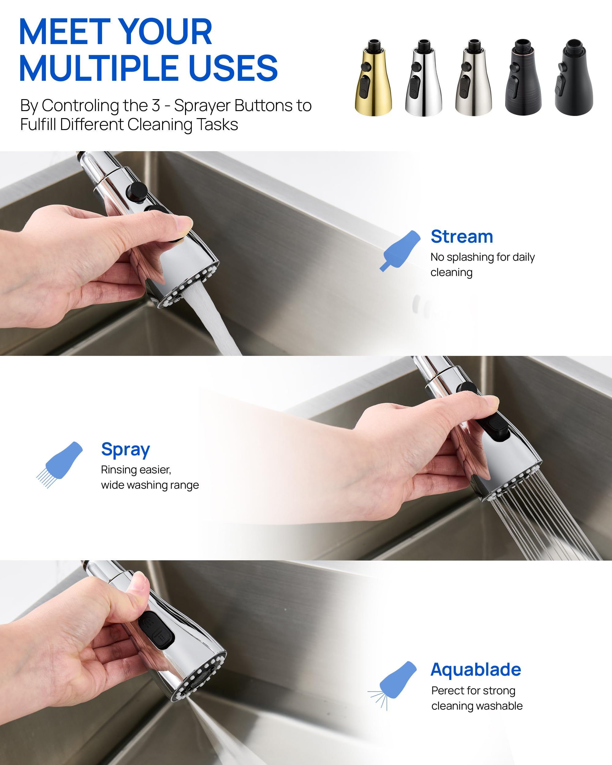 J-HVA chrome finish sprayer head for durability and modern look