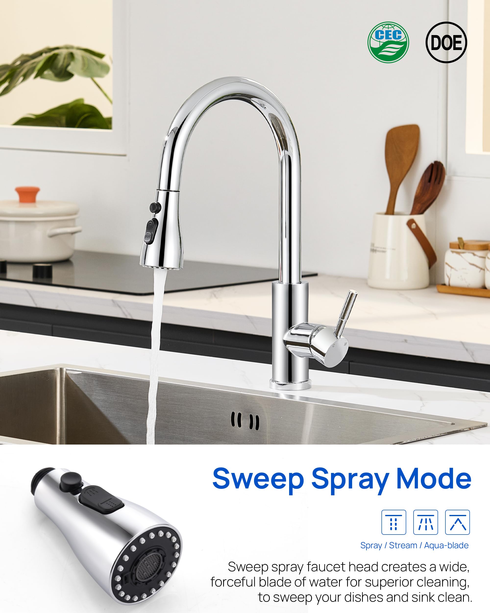 J-HVA silicone-nozzles chrome sprayer head resists buildup and cleans easily