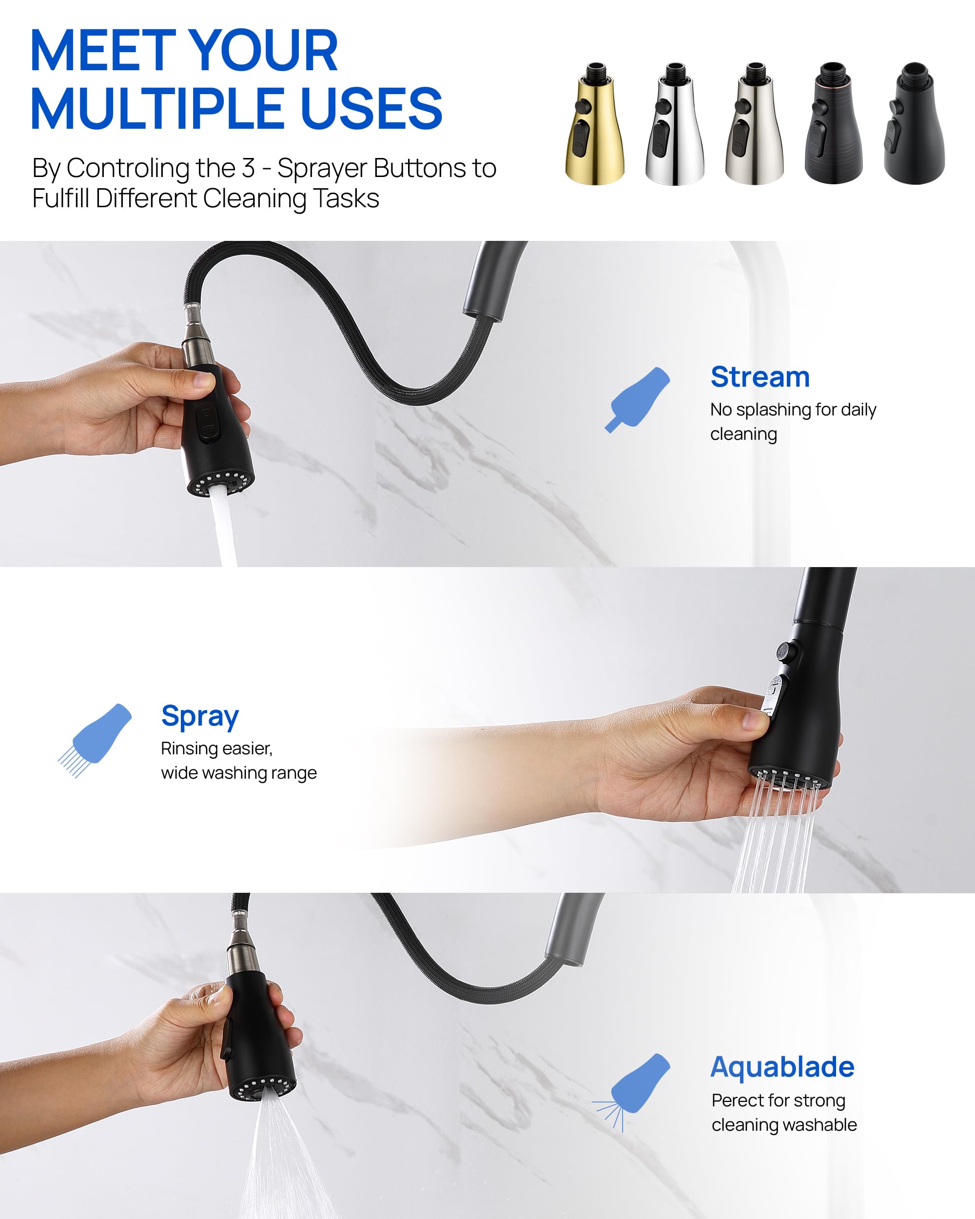J-HVA sprayer head with 15 connectors for broad faucet compatibility