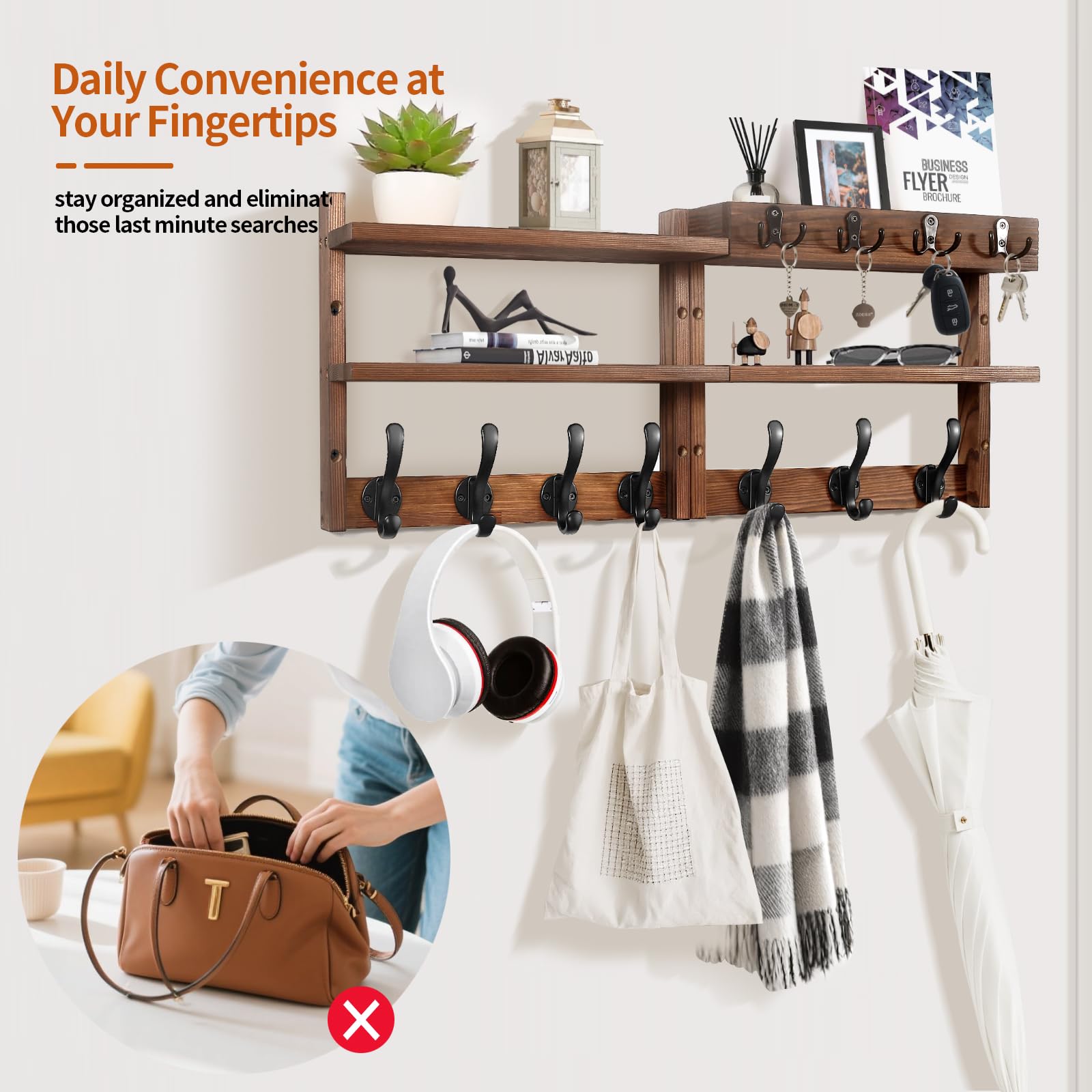 JAC HouseHold wall-mounted unit shown in a hallway for easy entryway organization.