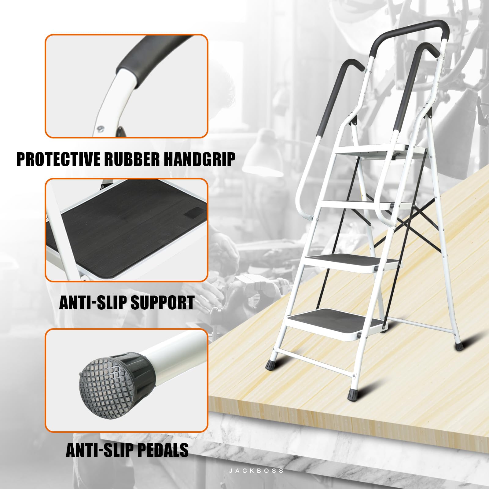 Jack Boss dual side handles improve control while climbing.