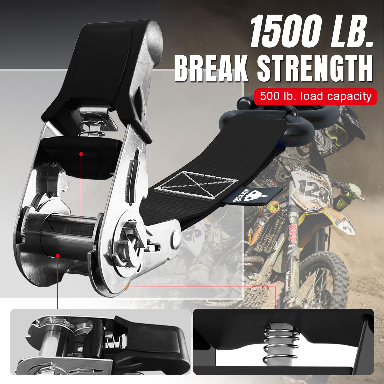 Jack Boss strap 1 inch wide for versatile securing applications.