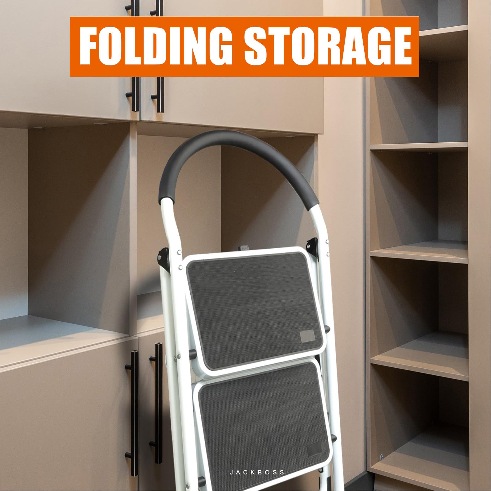 Jack Boss safety lock engaged for added ladder stability during use.