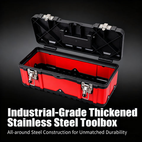 Jack Boss tool box interior with removable tray for quick access to tools.