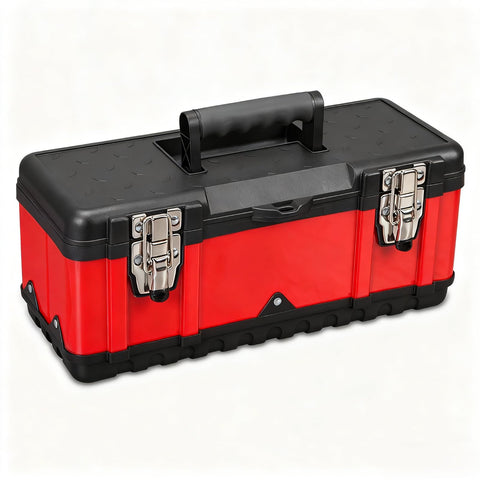 Jack Boss steel tool box top view showing compact portable storage.