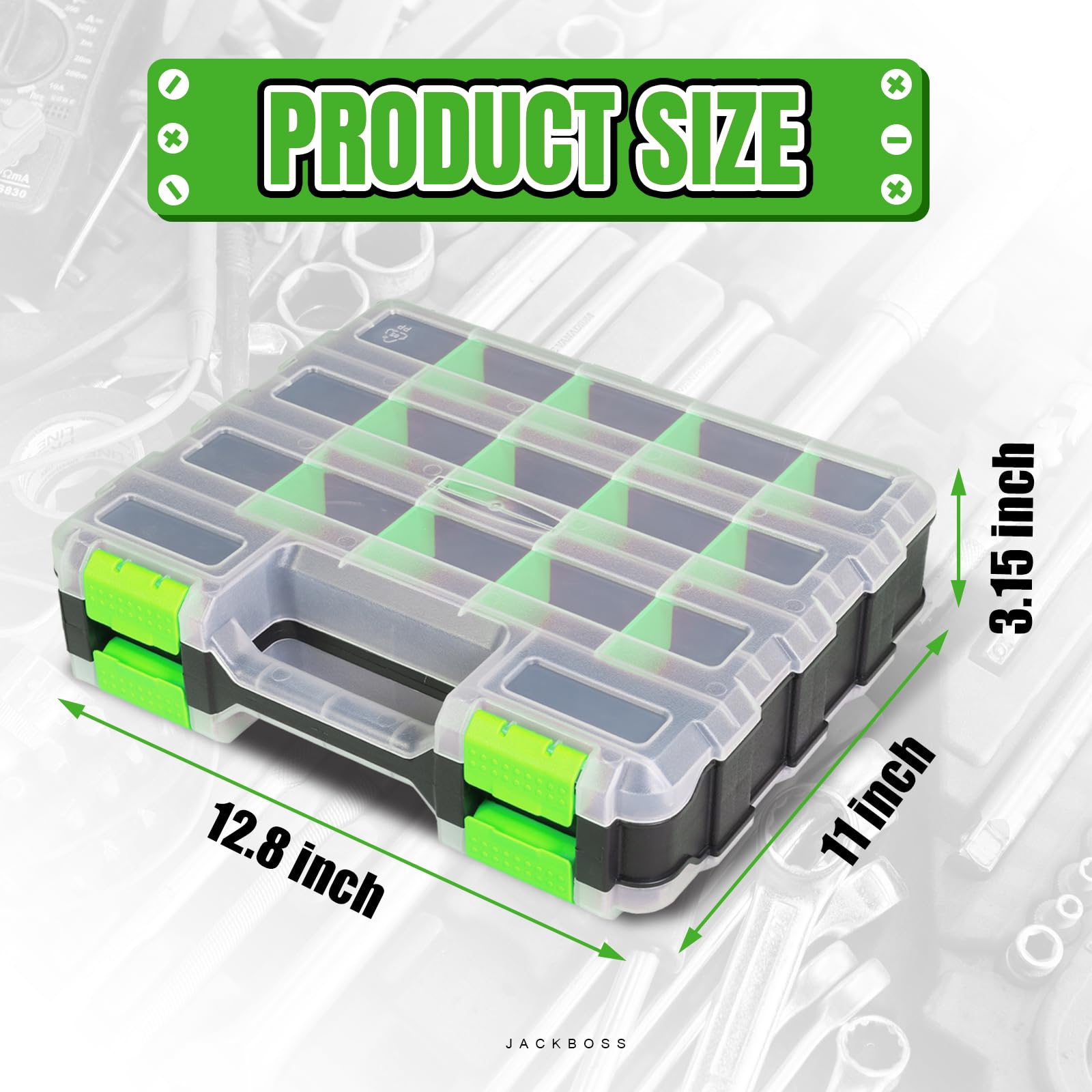 Jack Boss double sided organizer adds extra storage for tools and small parts.
