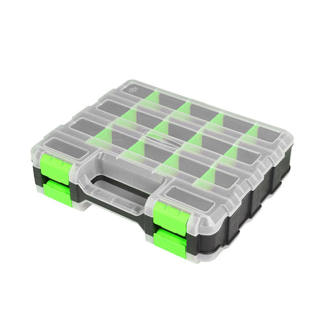 Jack Boss tool box with transparent lid helps spot screws and beads at a glance.