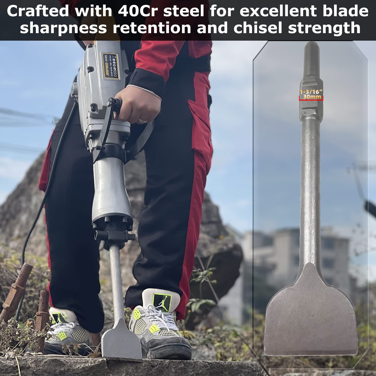 JACKCHEN hex head demolition chisel locks to 30mm hex hammers