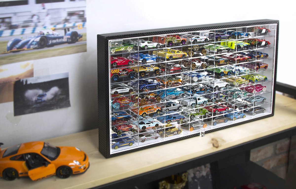 J JACKCUBE DESIGN Diecast display cabinet side view showing slim profile on wall.