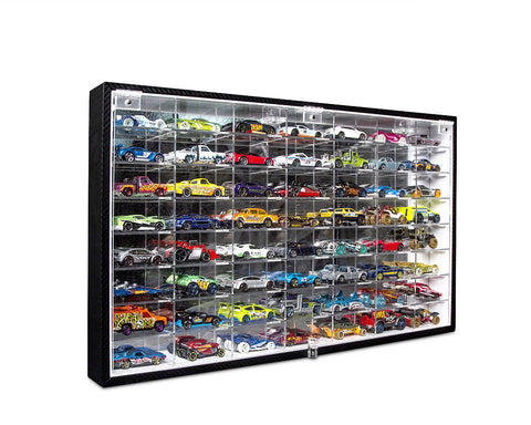 J JACKCUBE DESIGN Hot Wheels display case front view with 56 slots for organized 1/64-scale collection.