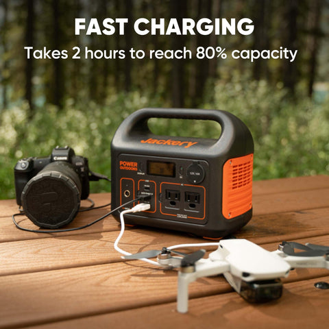 Jackery Explorer 300 USB-C PD port enables quick laptop charging.
