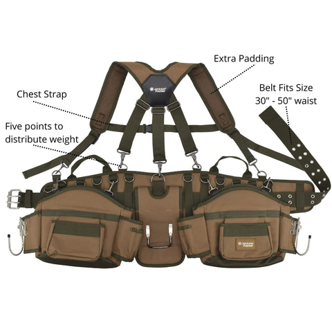 Jackson Palmer tool belt adjustable suspender highlights even weight distribution
