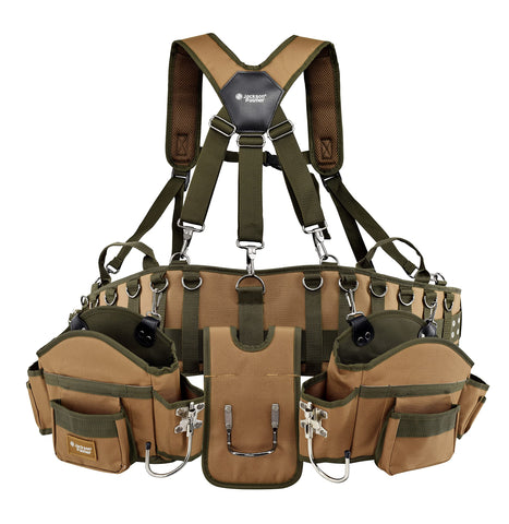 Jackson Palmer tool belt tan green strap demonstrates adjustable fit for comfort
