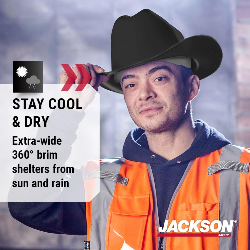 Jackson Safety Cowboy Hard Hat with 4-point suspension adapts to different heads