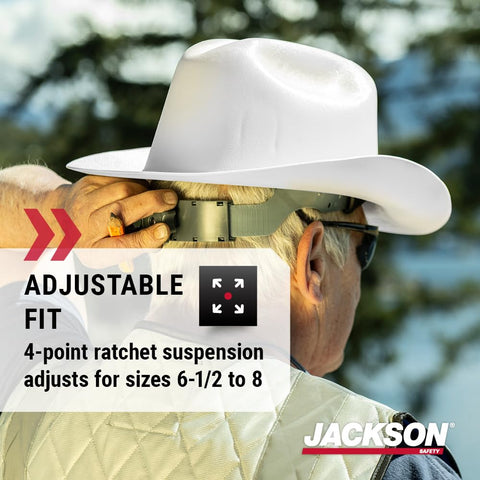 HDPE shell on Jackson Safety Cowboy hard hat delivers lightweight durability