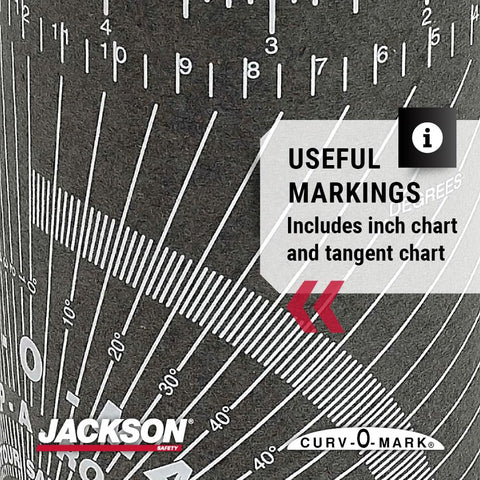 Jackson Safety wrap-around pipe tool features tangent chart for straight-line layout.