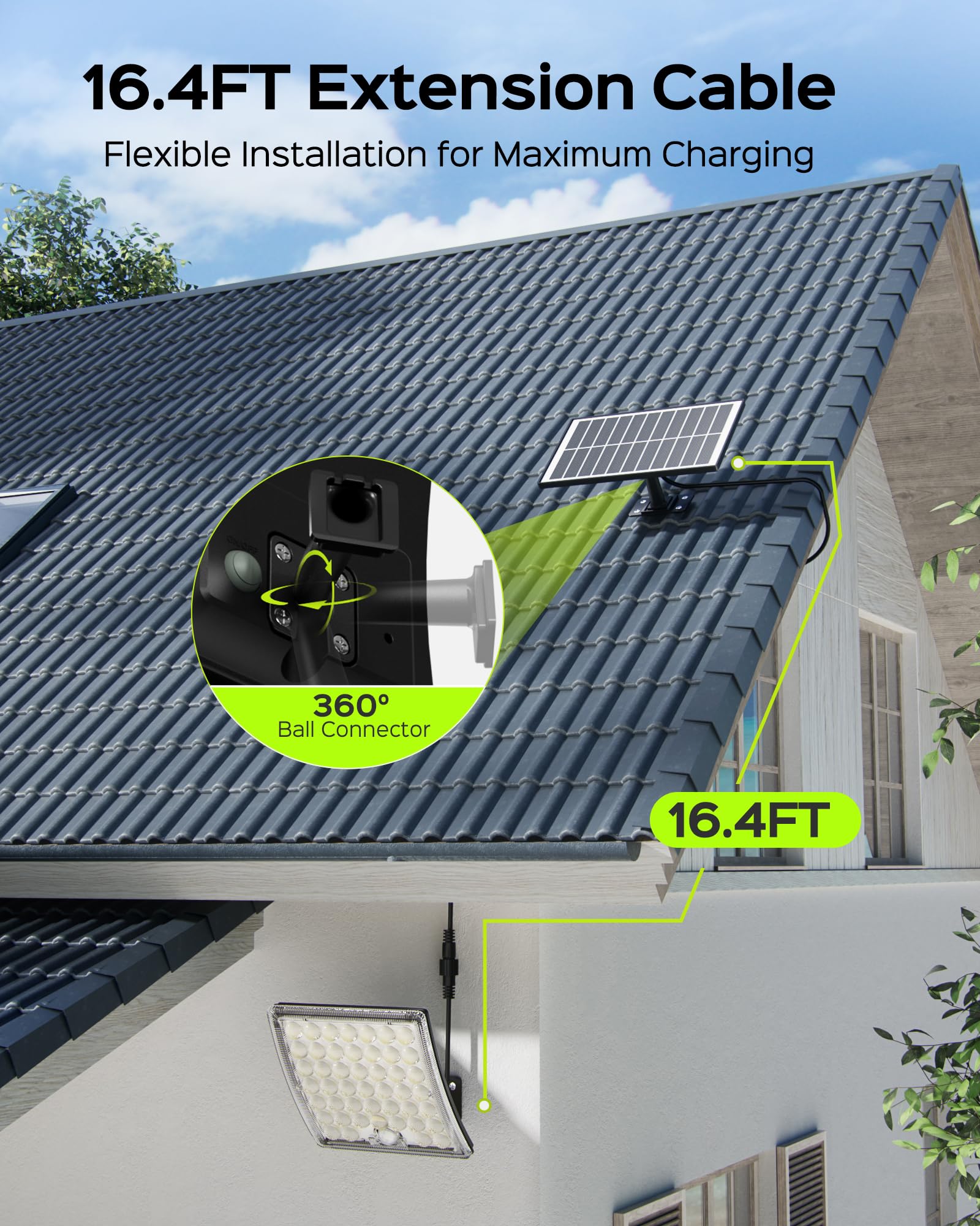 JACKYLED 16-4ft extension cord enables flexible solar panel placement