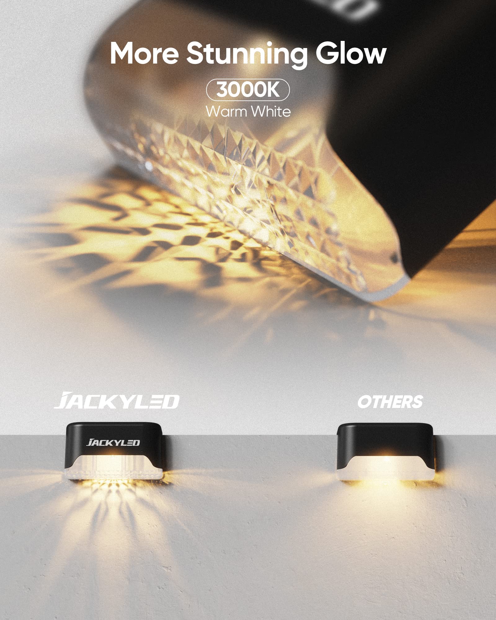 JACKYLED 3000K warm white LED diffuses a soft glow for evenings outdoors.