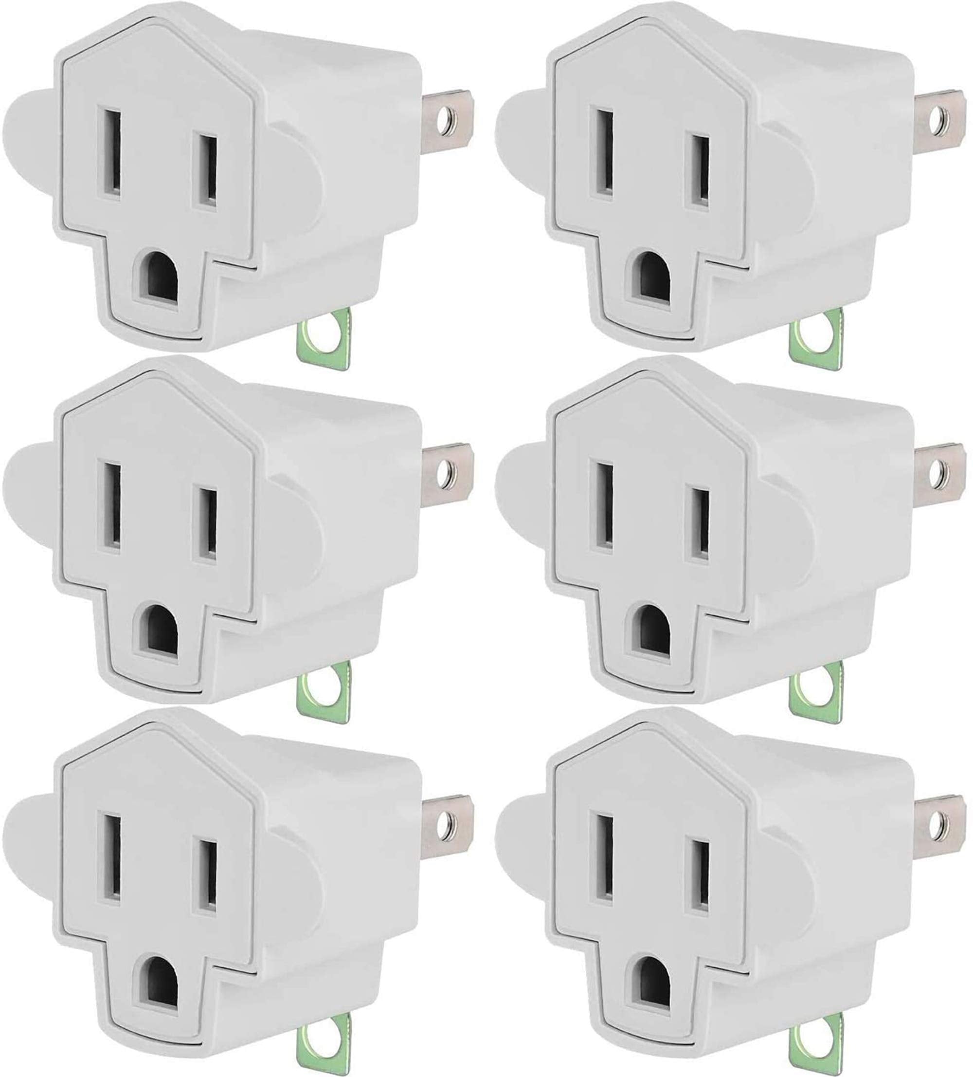JACKYLED 6-pack 3-to-2 prong adapter front view for grounded-to-ungrounded use