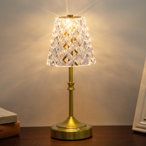JACKYLED cordless lamp with crystal shade on a table for elegant ambient light.