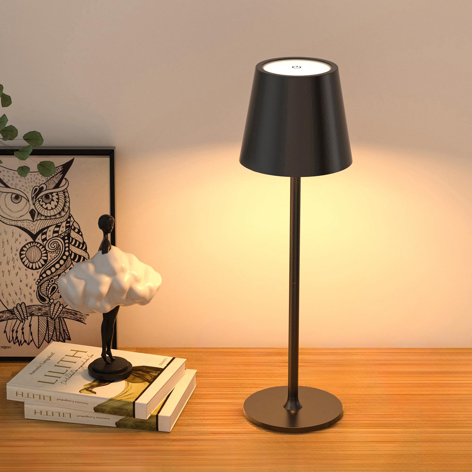 JACKYLED cordless table lamp 3-height-adjustment for customized bedside lighting.