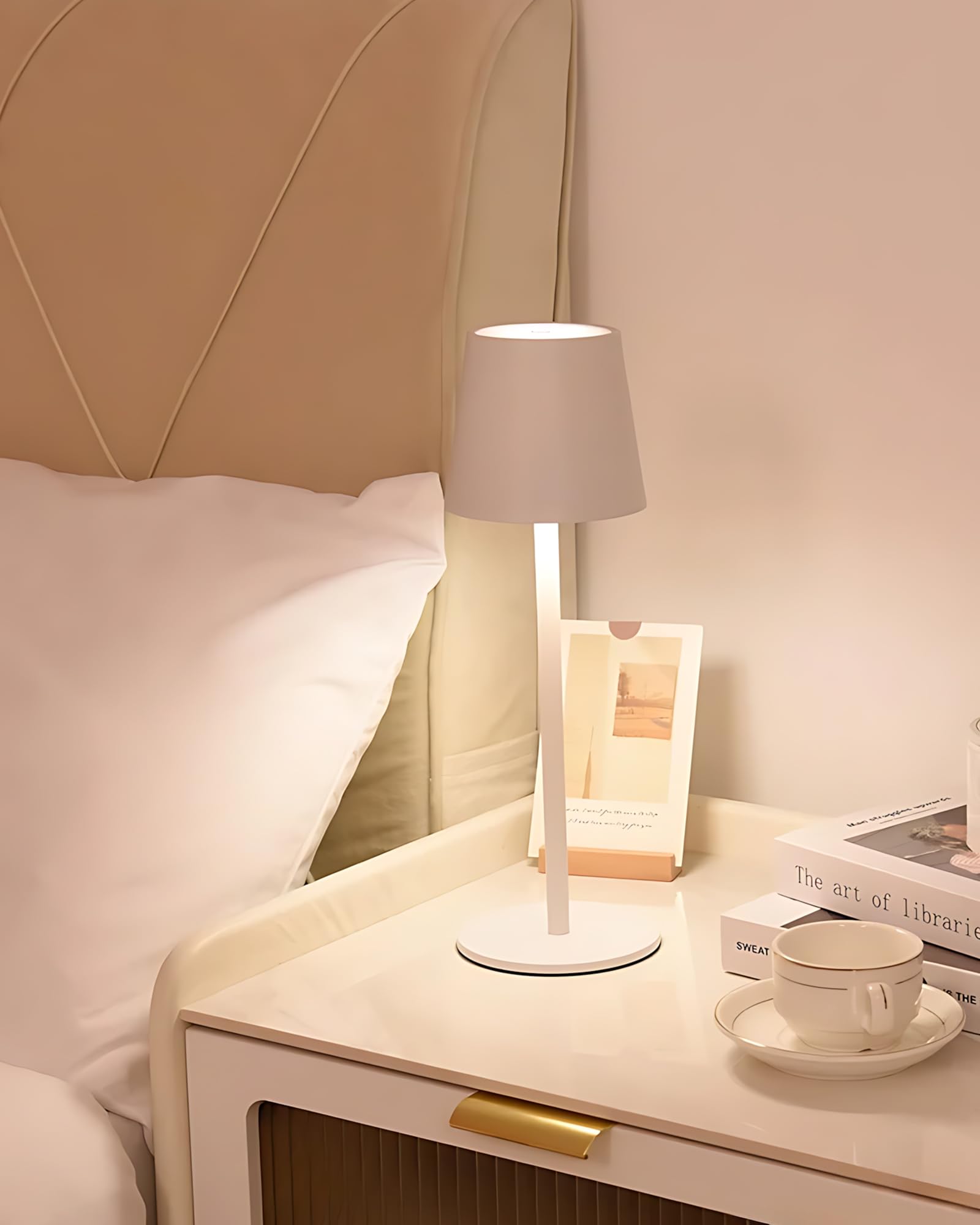 JACKYLED cordless table lamp displaying color temperature options from warm to cool.