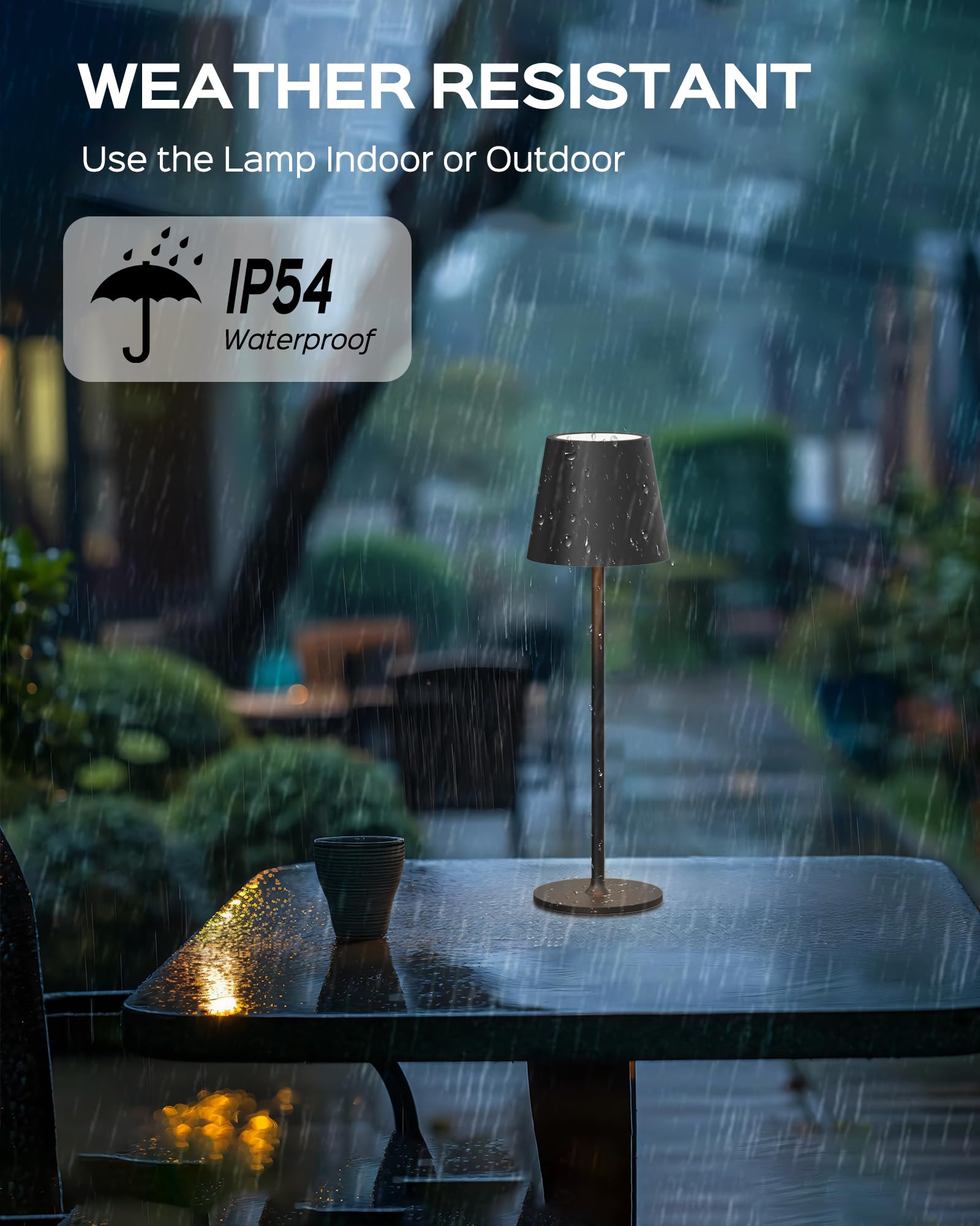 JACKYLED portable cordless table lamp for indoor and outdoor setups.