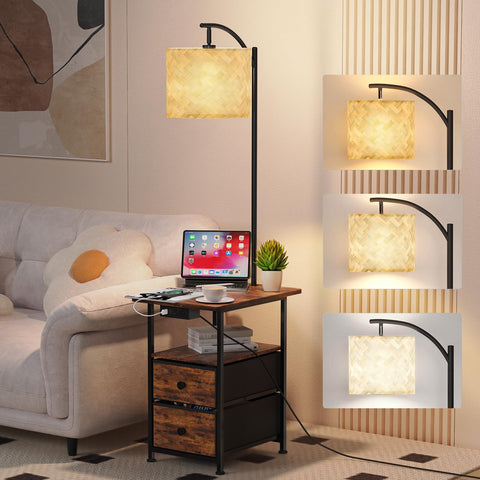 JACKYLED floor lamp with table and drawers saves space while keeping essentials at hand.
