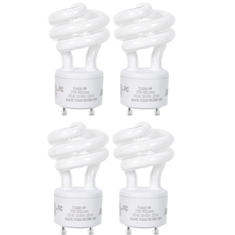 JACKYLED GU24 CFL bulb 2700K warms living spaces efficiently in a four-pack.