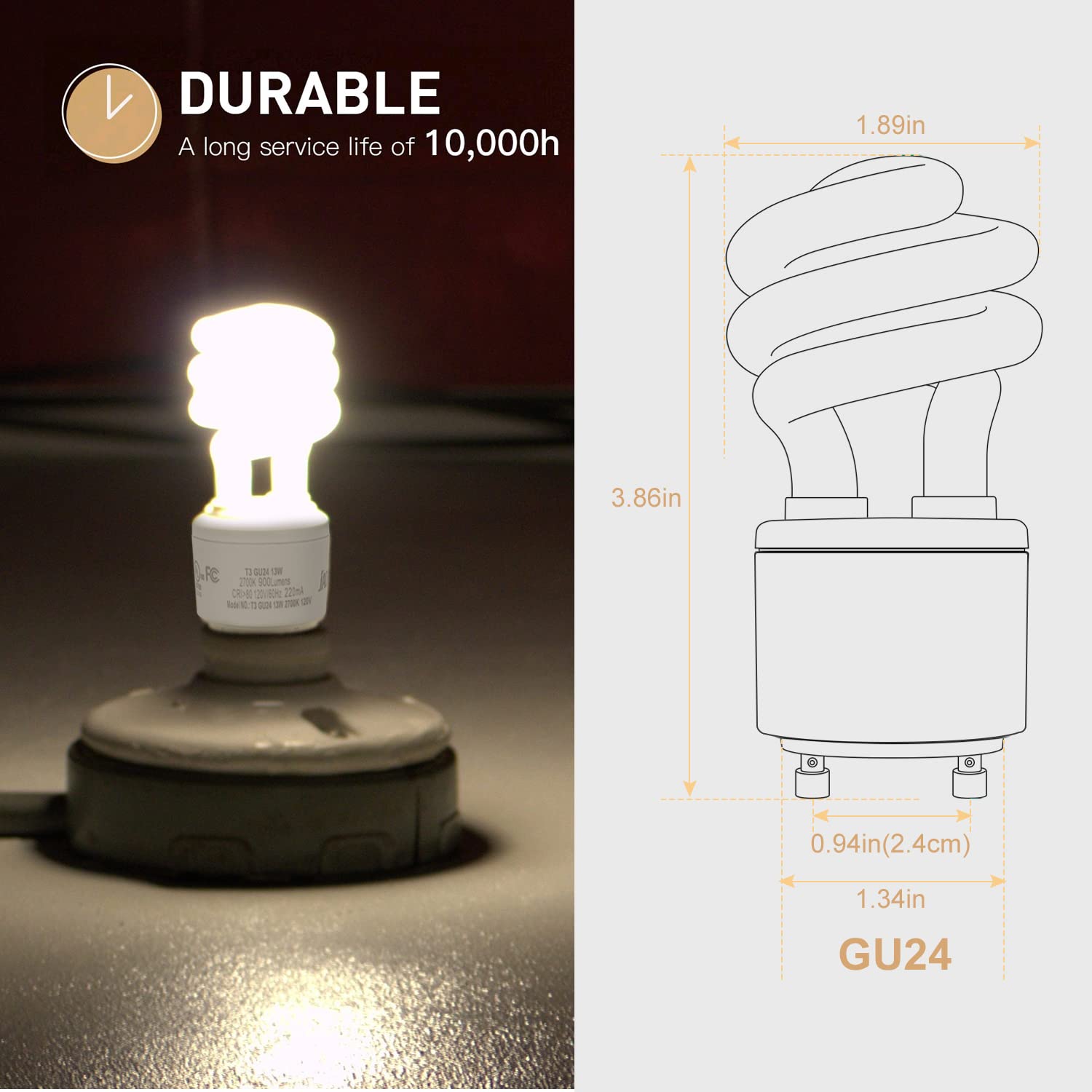 Jackyled GU24 CFL bulb ideal for kitchens, living rooms, and halls