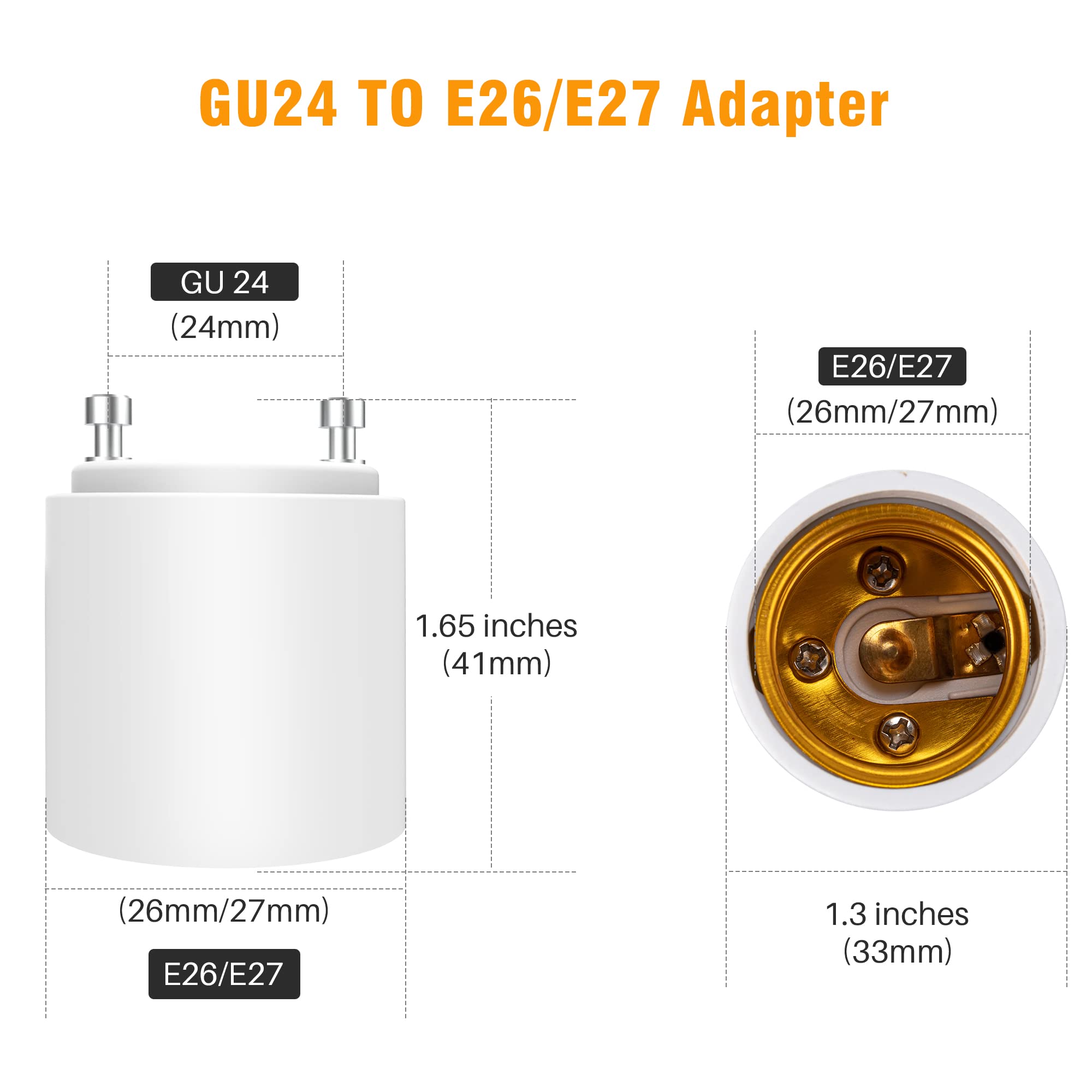 JACKYLED GU24 to E26/E27 adapter made from fireproof material for safety.