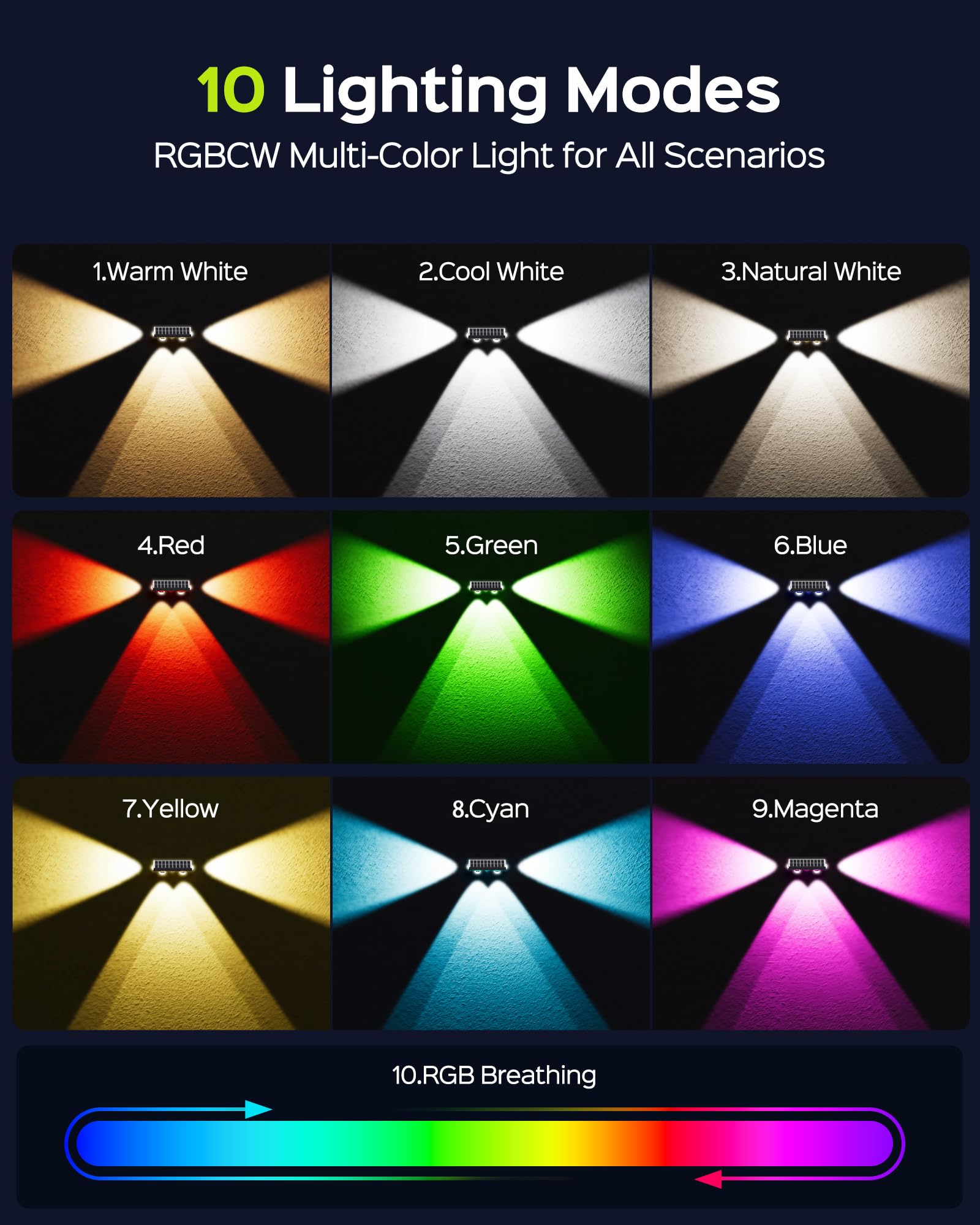 JACKYLED RGB mode cycle demonstrates color options for outdoors