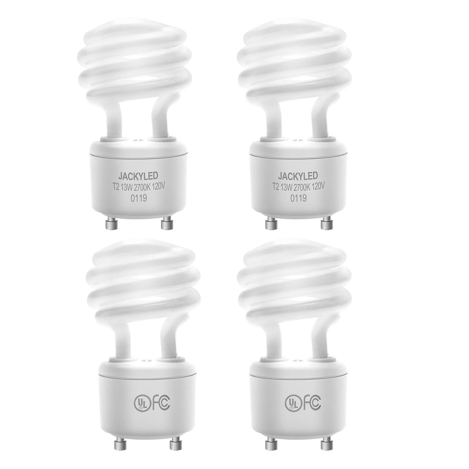 JACKYLED UL-listed 13W GU24 CFL bulb provides warm 2700K light and energy savings
