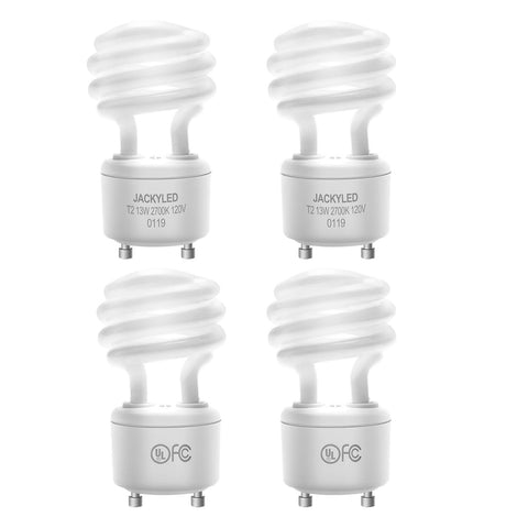 JACKYLED UL-listed 13W GU24 CFL bulb provides warm 2700K light and energy savings