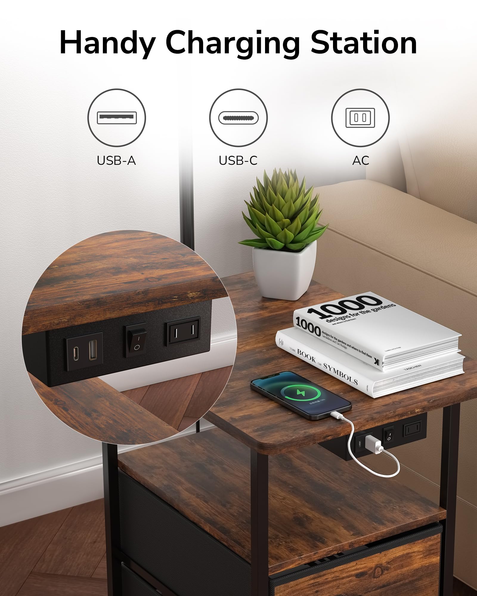 JACKYLED USB-C charging station keeps devices powered overnight.