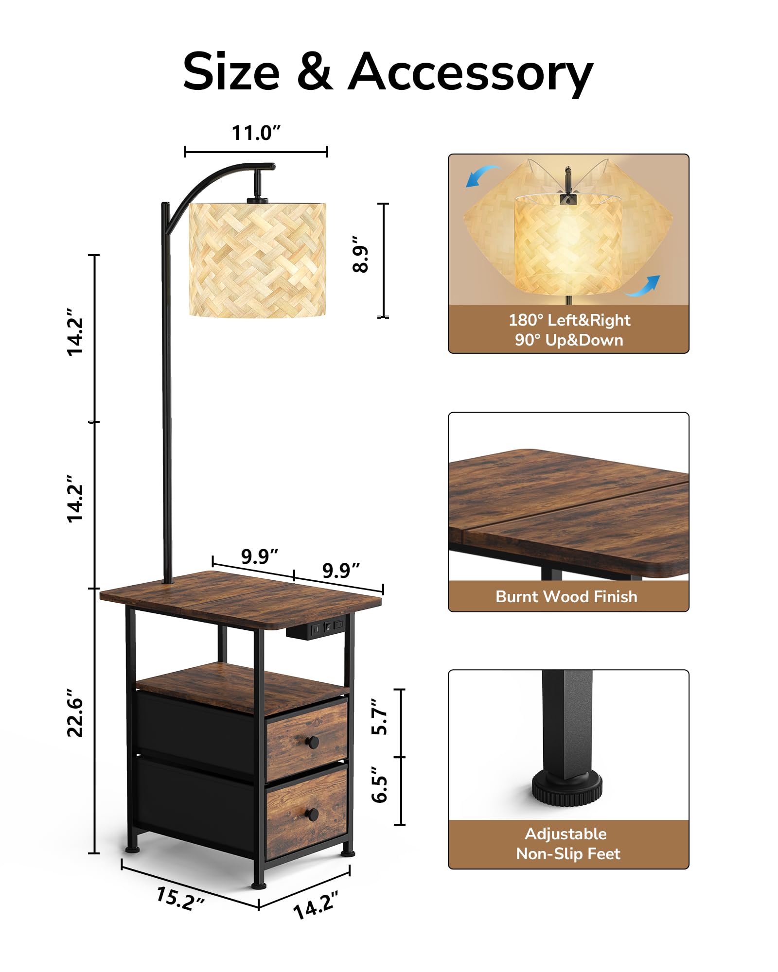 JACKYLED fabric drawers with woodlike finish hold essentials within reach.
