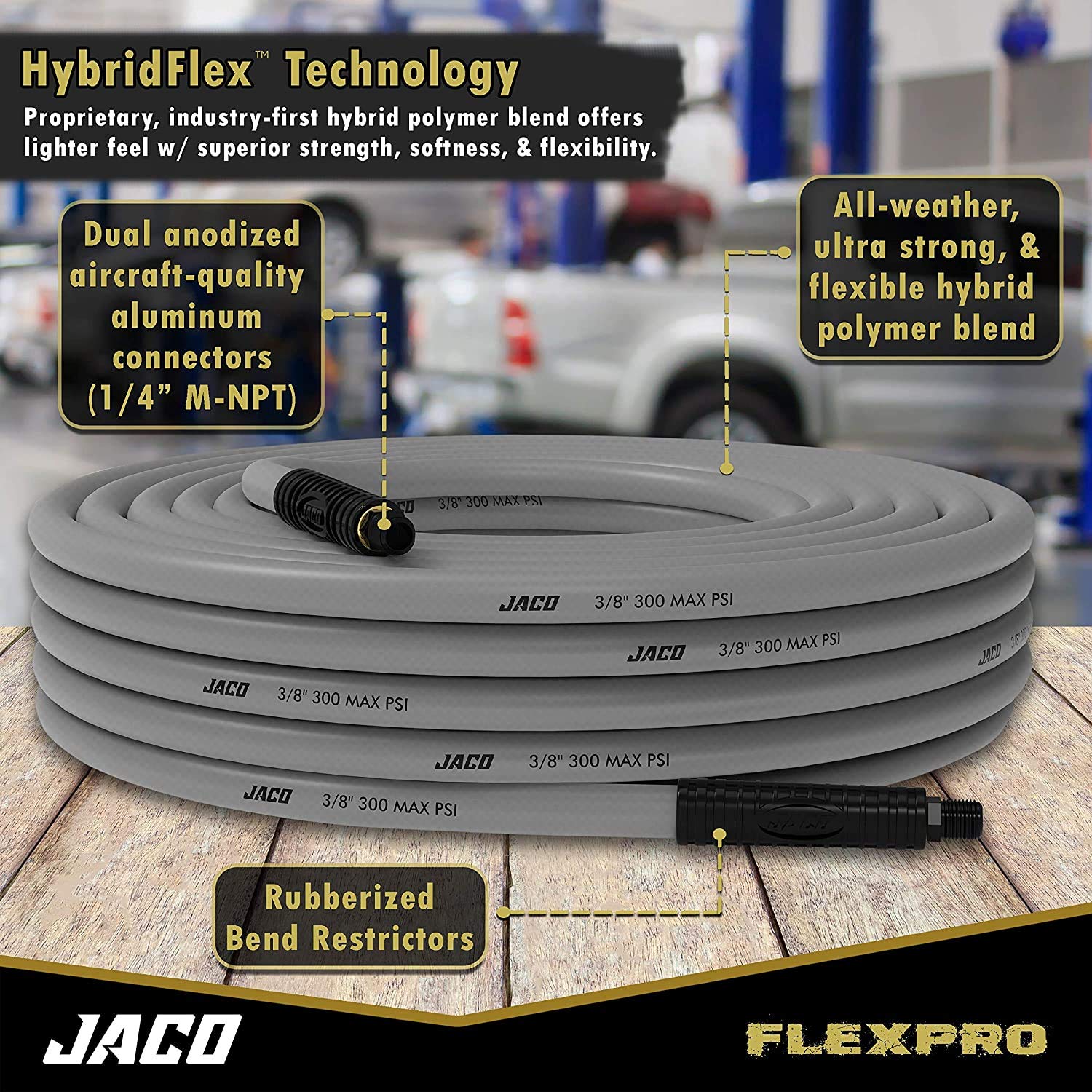 JACO FlexPro dual 1/4 in M-NPT fittings close-up for compatibility.