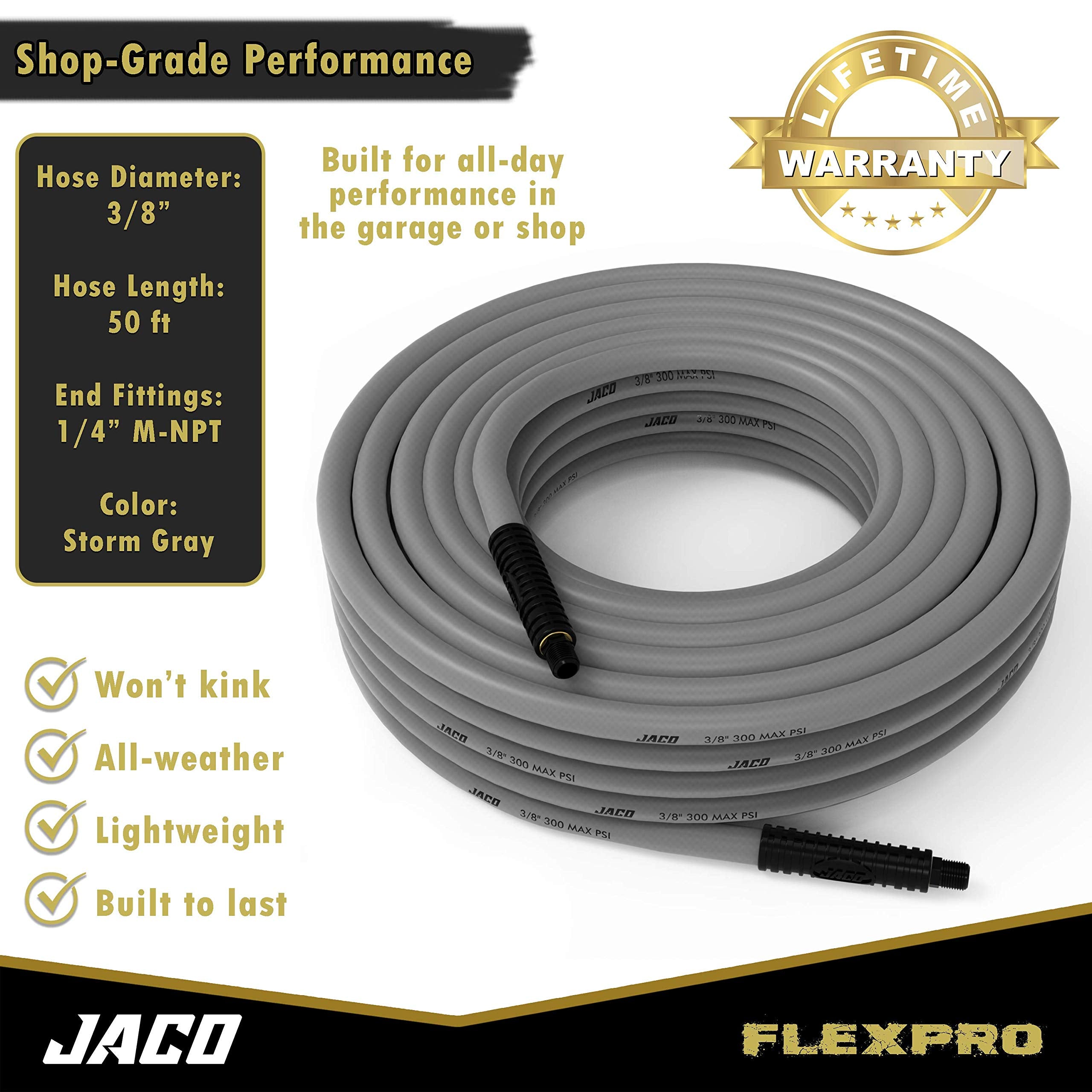 JACO FlexPro hose close-up shows soft jacket and flexible design.
