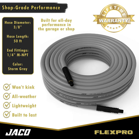 JACO FlexPro hose close-up shows soft jacket and flexible design.