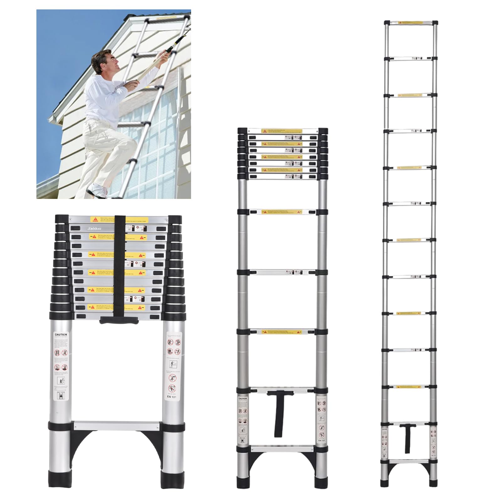 JADDUO ladder extended to 16.5 feet for high-shelf access and safety.