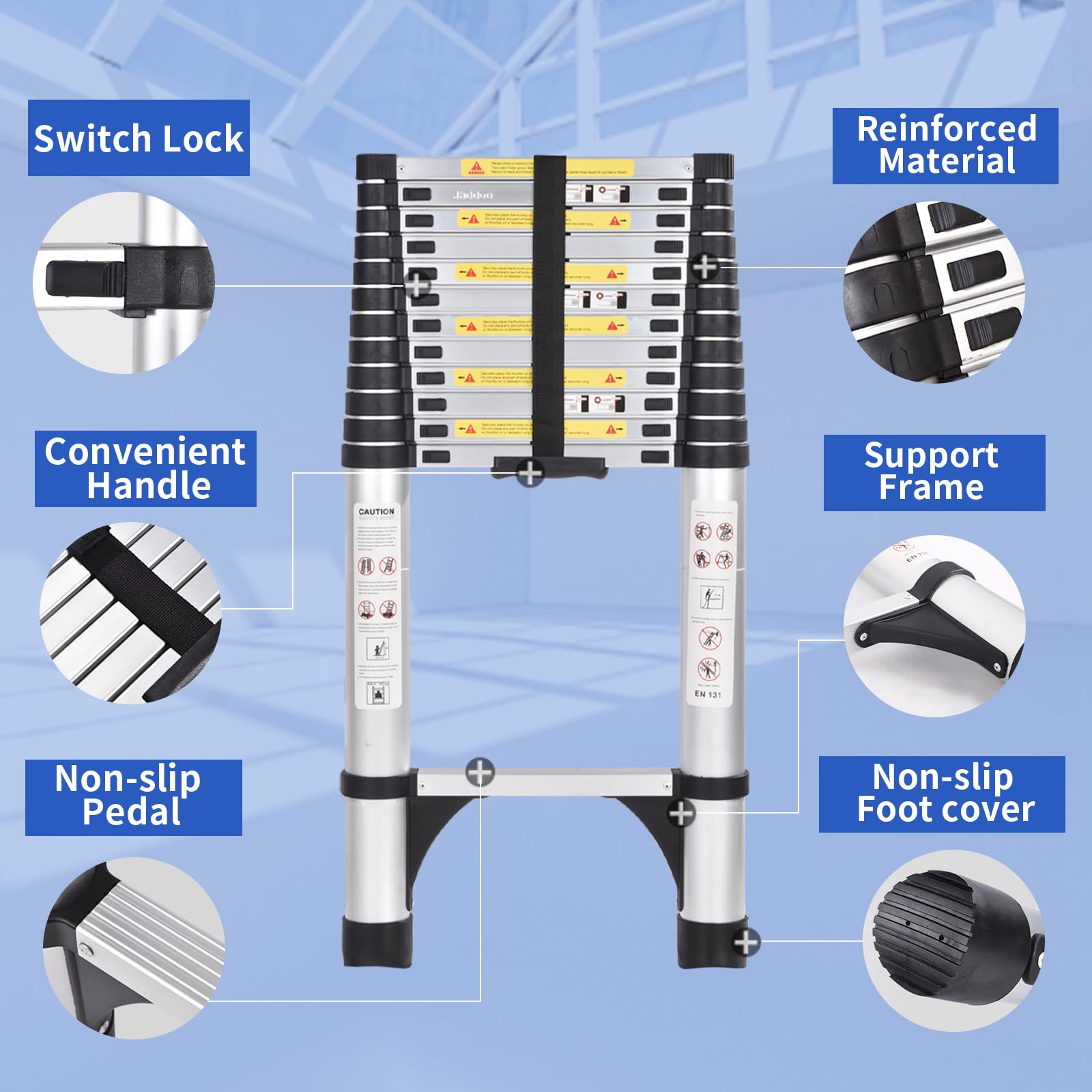 JADDUO lightweight aluminum ladder for easy transport between rooms.